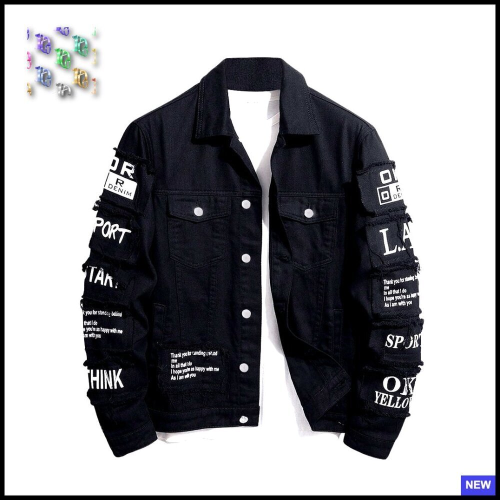 Denim Jacket Letter Graphic Button Down Flap Pocket Long Sleeve Streetwear